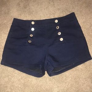 Navy Blue High Waisted Button Up Shorts- Size 5